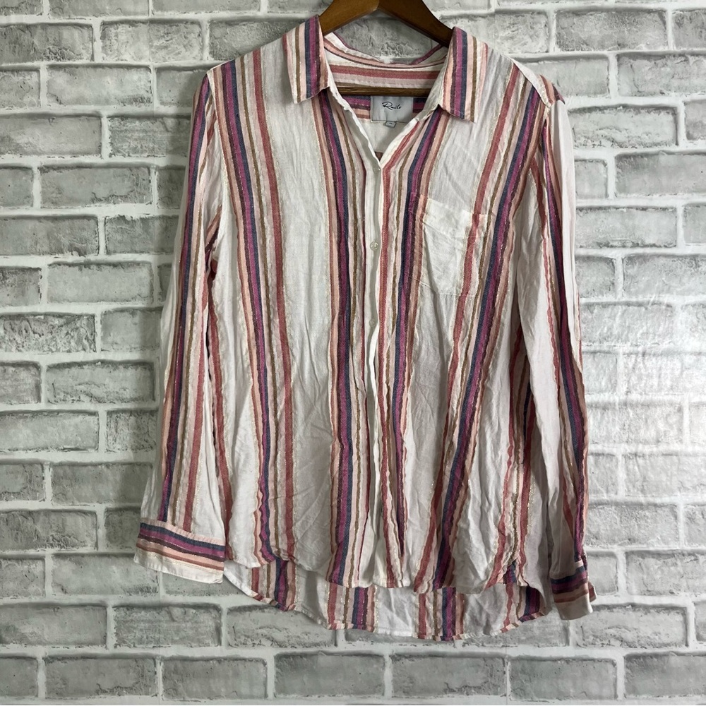 Rails Metallic Pink Charli Jewel Stripes Button Front Colorful Shirt Sz Medium